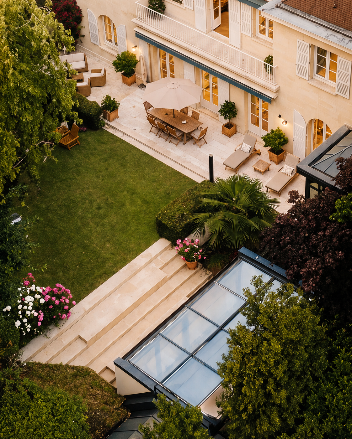The terrace and garden front of Villa Windsor