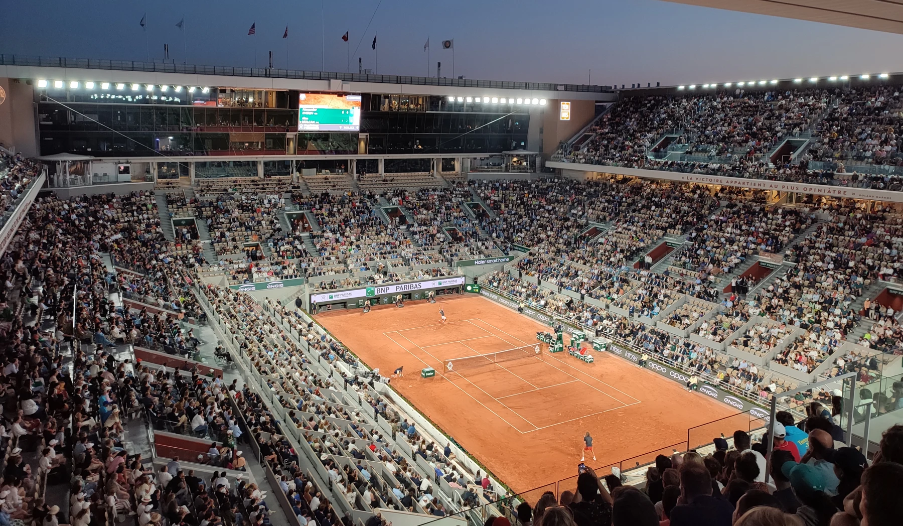Court Philippe-Chatrier at Roland-Garros during a match